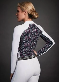 Dublin Black Ladies Alegra Print Long Sleeve Competition Top - Flower Print -Equestrian Supply Store alegra1