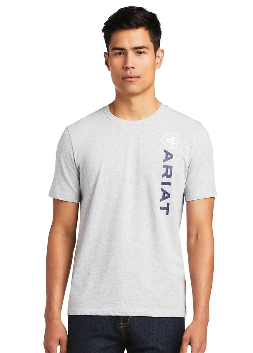 Ariat Mens Vertical Logo T-Shirt - Heather Grey 3 Ariat Mens Vertical Logo T-Shirt - Heather Grey