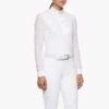 Cavalleria Toscana Pleated Long Sleeved Competition Polo Shirt - White -Equestrian Supply Store ct pleated shirt white 1rdy