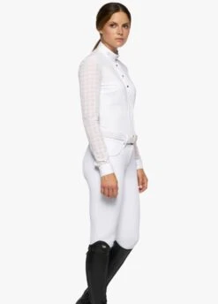 Cavalleria Toscana Pleated Long Sleeved Competition Polo Shirt - White -Equestrian Supply Store ct pleated shirt white 3rdy