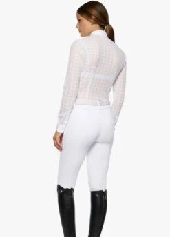 Cavalleria Toscana Pleated Long Sleeved Competition Polo Shirt - White -Equestrian Supply Store ct pleated shirt white 4rdy
