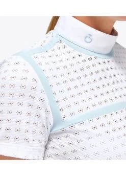 Cavalleria Toscana Jacquard Competition Polo - White/Blue 7 Cavalleria Toscana Jacquard Competition Polo - White/Blue -Equestrian Supply Store ct polo white 3rdy