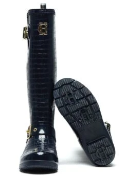 Holland Cooper Sherpa Lined Regency Wellingtons - Navy Croc -Equestrian Supply Store hc regency wellington navy croc 3rdy