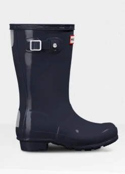Childs Hunter Gloss Wellingtons - Navy -Equestrian Supply Store hunterchildsnavy3rdy