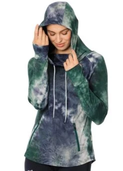 Horseware Technical Hooded Top - Green/Navy Tie Dye -Equestrian Supply Store hwhoodietiedyerdy