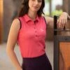 LeMieux Sleeveless Polo Shirt - Papaya 1 LeMieux Sleeveless Polo Shirt - Papaya -Equestrian Supply Store lemieux sless polo papaya 1rdy